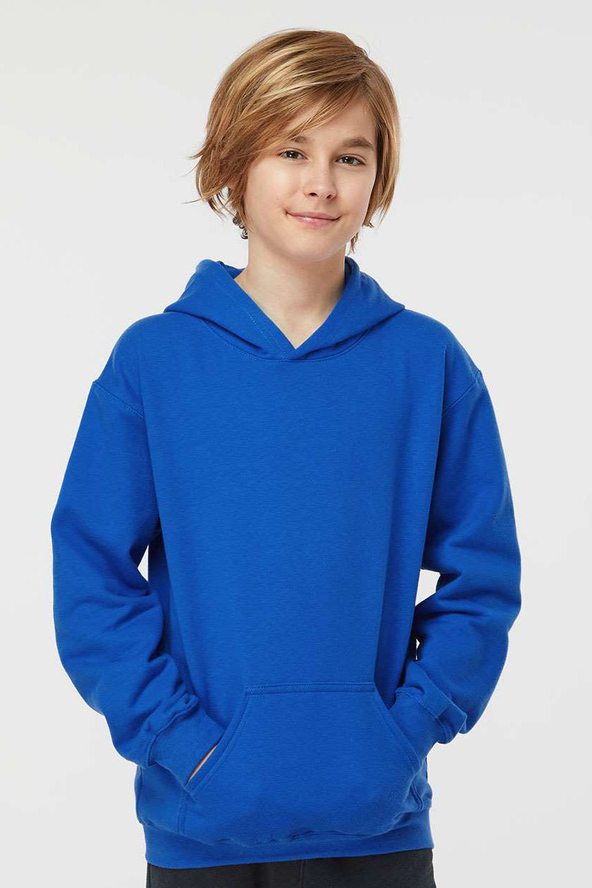 Tultex 320Y Youth Hooded Sweatshirt Hoodie w/ Pouch Pocket Royal Blue Model Front