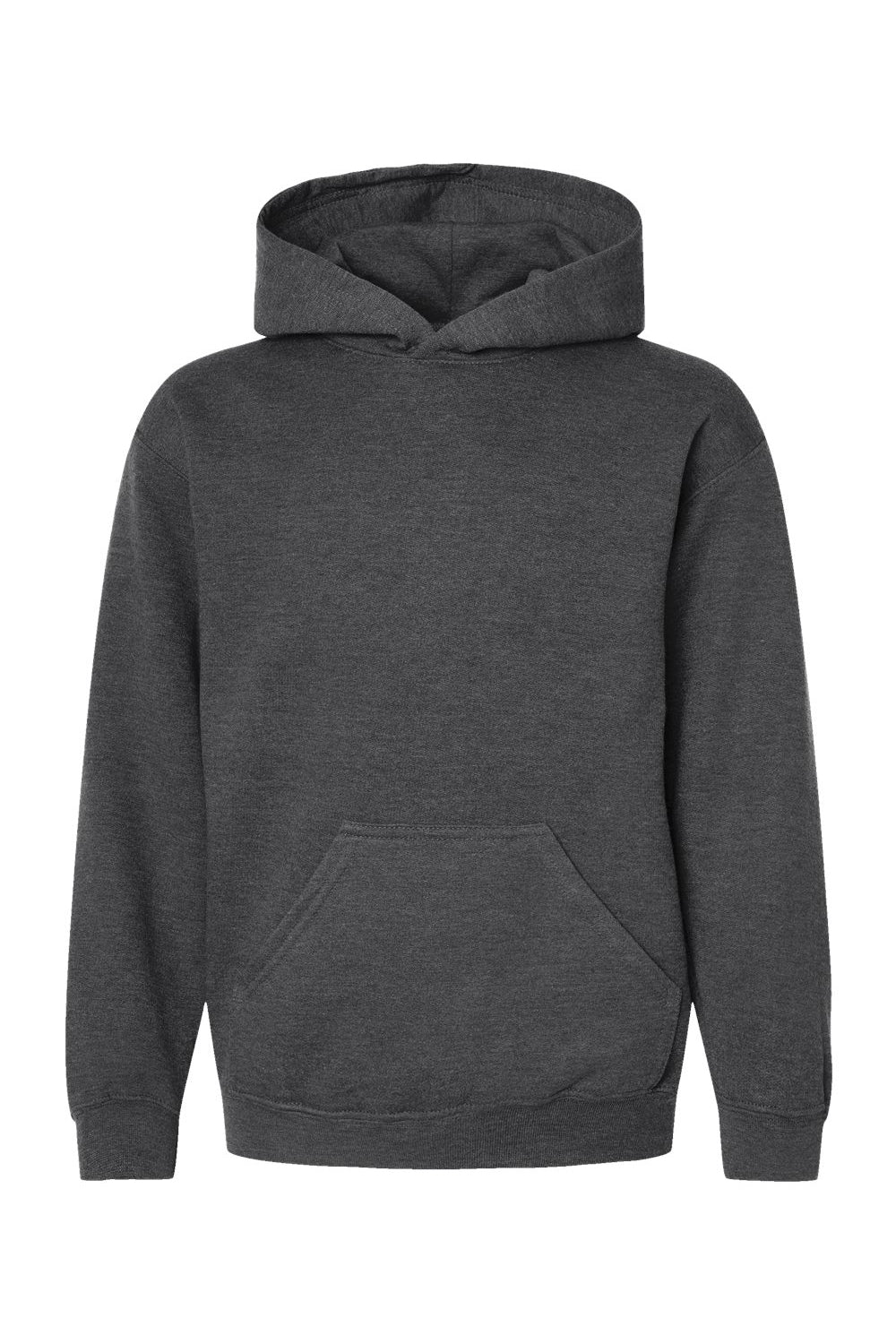 Tultex 320Y Youth Hooded Sweatshirt Hoodie w/ Pouch Pocket Heather Charcoal Grey Flat Front