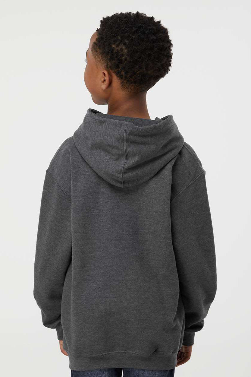 Tultex 320Y Youth Hooded Sweatshirt Hoodie w/ Pouch Pocket Heather Charcoal Grey Model Back