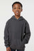 Tultex 320Y Youth Hooded Sweatshirt Hoodie w/ Pouch Pocket Heather Charcoal Grey Model Front