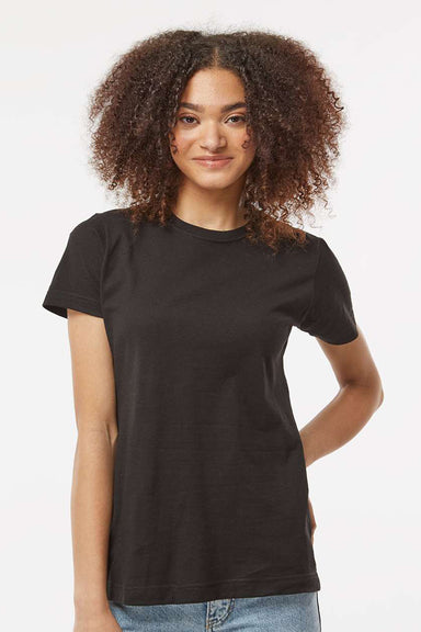 Tultex 216 Womens Fine Jersey Classic Fit Short Sleeve Crewneck T-Shirt Black Model Front
