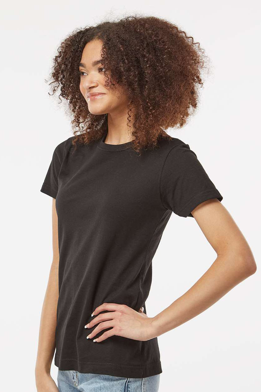 Tultex 216 Womens Fine Jersey Classic Fit Short Sleeve Crewneck T-Shirt Black Model Side