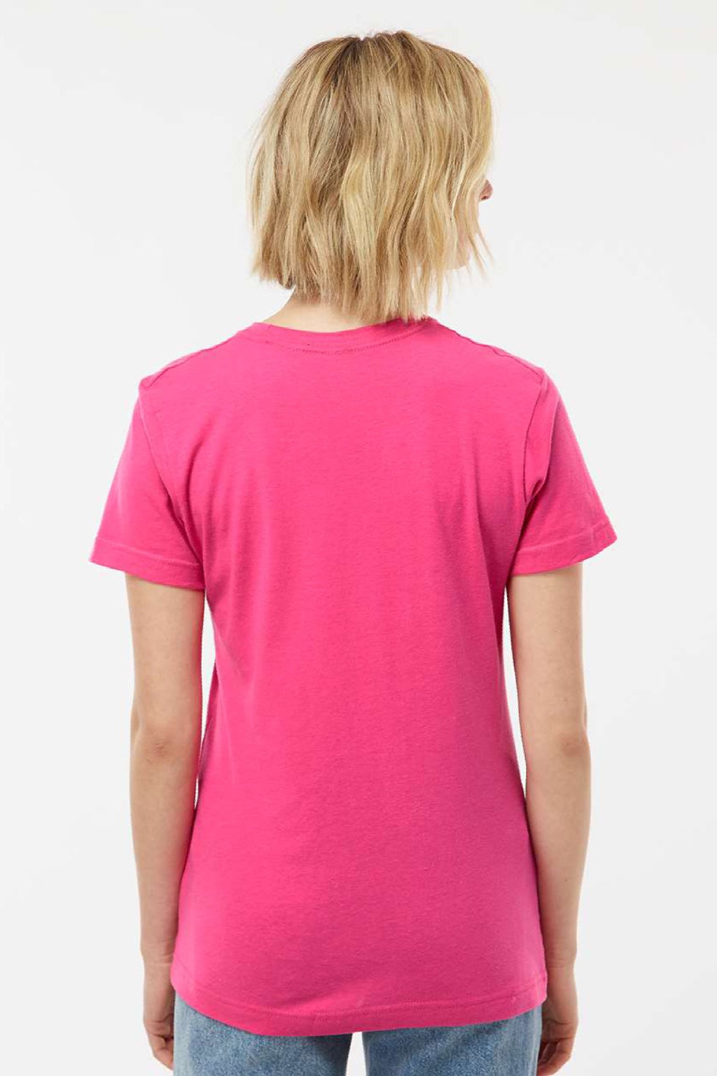 Tultex 216 Womens Fine Jersey Classic Fit Short Sleeve Crewneck T-Shirt Fuchsia Pink Model Back