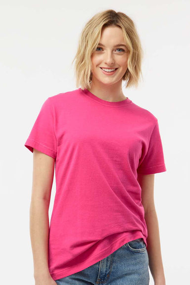 Tultex 216 Womens Fine Jersey Classic Fit Short Sleeve Crewneck T-Shirt Fuchsia Pink Model Front