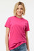 Tultex 216 Womens Fine Jersey Classic Fit Short Sleeve Crewneck T-Shirt Fuchsia Pink Model Front