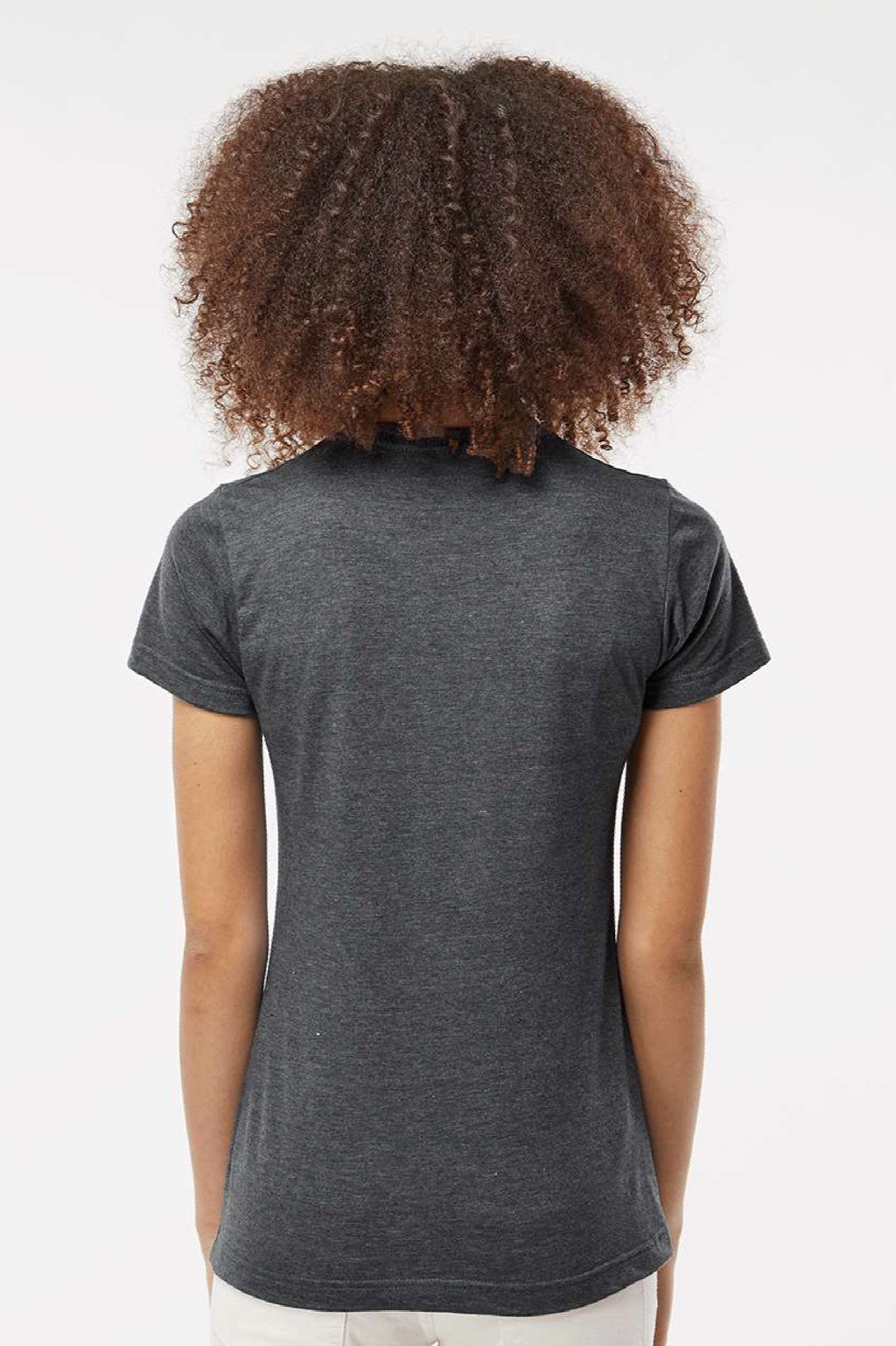 Tultex 216 Womens Fine Jersey Classic Fit Short Sleeve Crewneck T-Shirt Heather Charcoal Grey Model Back