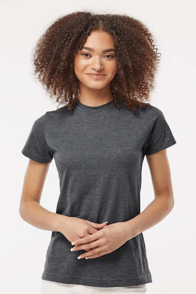 Tultex 216 Womens Fine Jersey Classic Fit Short Sleeve Crewneck T-Shirt Heather Charcoal Grey Model Front