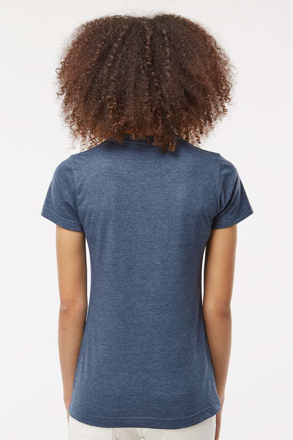 Tultex 216 Womens Fine Jersey Classic Fit Short Sleeve Crewneck T-Shirt Heather Denim Blue Model Back