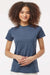 Tultex 216 Womens Fine Jersey Classic Fit Short Sleeve Crewneck T-Shirt Heather Denim Blue Model Front