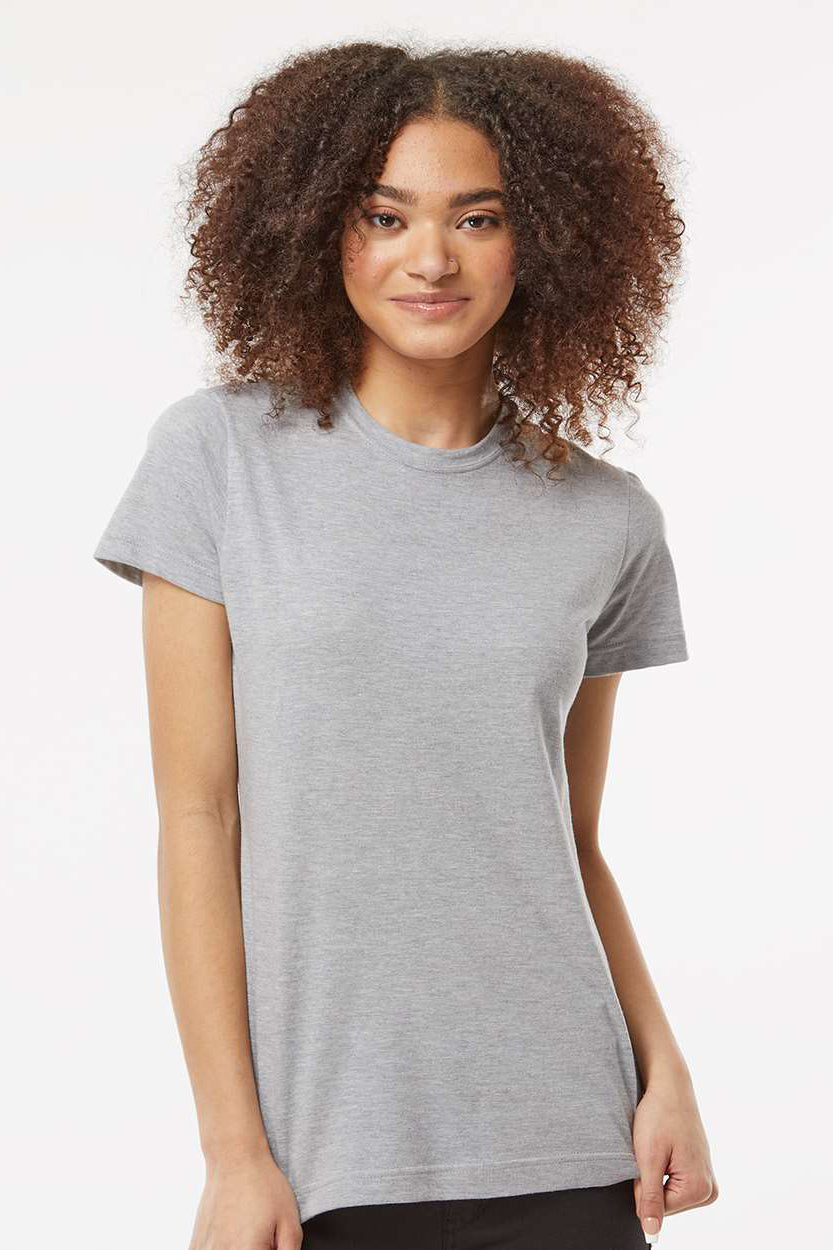 Tultex 216 Womens Fine Jersey Classic Fit Short Sleeve Crewneck T-Shirt Heather Grey Model Front