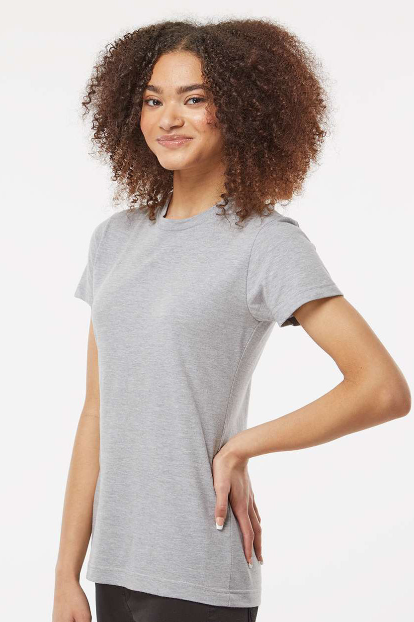 Tultex 216 Womens Fine Jersey Classic Fit Short Sleeve Crewneck T-Shirt Heather Grey Model Side