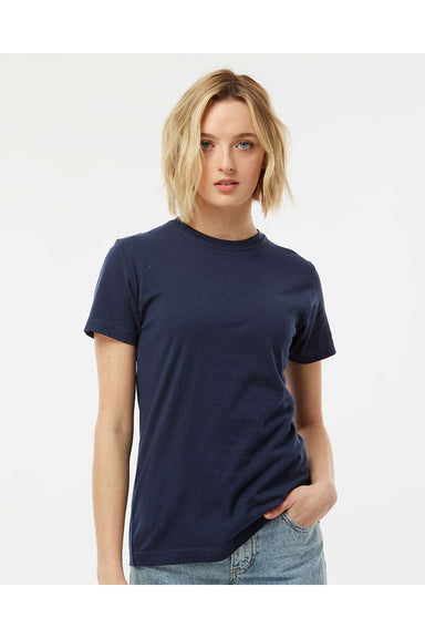Tultex 216 Womens Fine Jersey Classic Fit Short Sleeve Crewneck T-Shirt Navy Blue Model Front