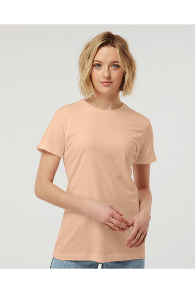 Tultex 216 Womens Fine Jersey Classic Fit Short Sleeve Crewneck T-Shirt Peach Model Front