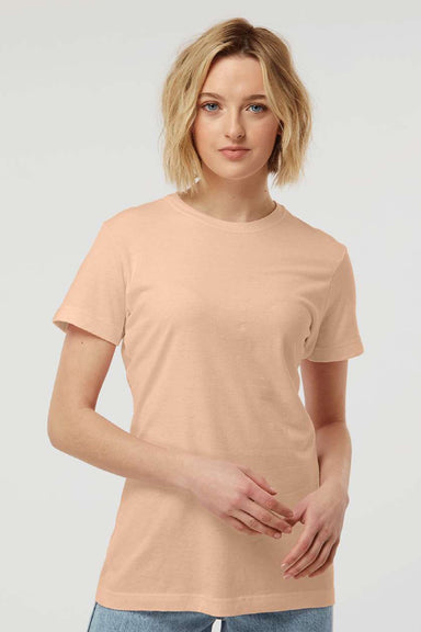 Tultex 216 Womens Fine Jersey Classic Fit Short Sleeve Crewneck T-Shirt Peach Model Front