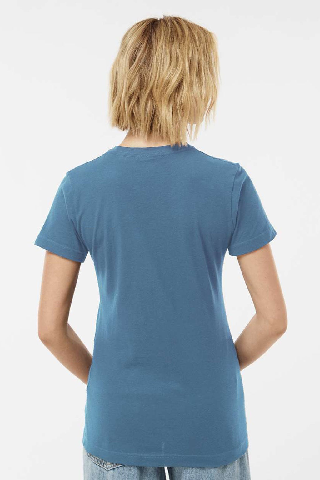 Tultex 216 Womens Fine Jersey Classic Fit Short Sleeve Crewneck T-Shirt Slate Blue Model Back