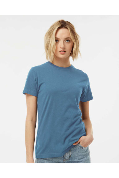 Tultex 216 Womens Fine Jersey Classic Fit Short Sleeve Crewneck T-Shirt Slate Blue Model Front