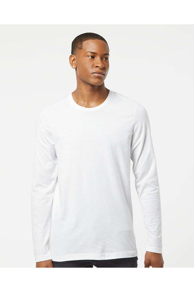 Tultex 591 Mens Premium Long Sleeve Crewneck T-Shirt White Model Front