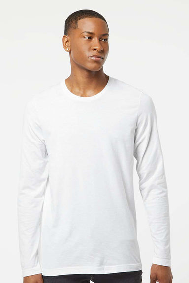Tultex 591 Mens Premium Long Sleeve Crewneck T-Shirt White Model Front