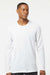 Tultex 591 Mens Premium Long Sleeve Crewneck T-Shirt White Model Front