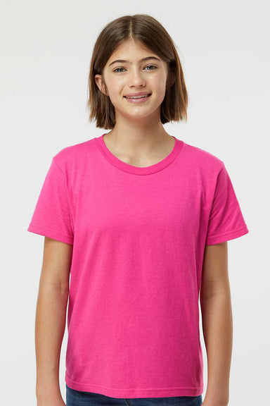 Tultex 235 Youth Fine Jersey Short Sleeve Crewneck T-Shirt Fuchsia Pink Model Front