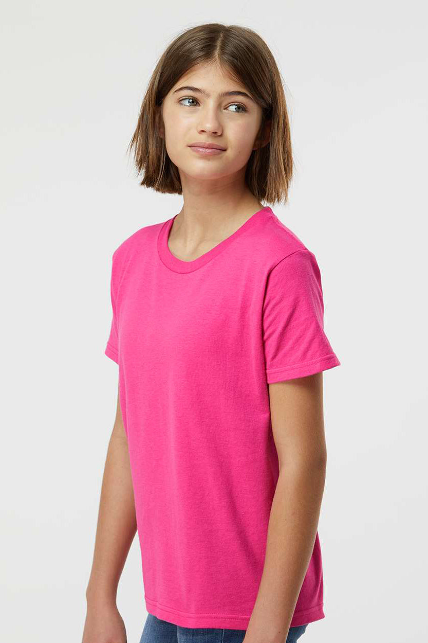 Tultex 235 Youth Fine Jersey Short Sleeve Crewneck T-Shirt Fuchsia Pink Model Side