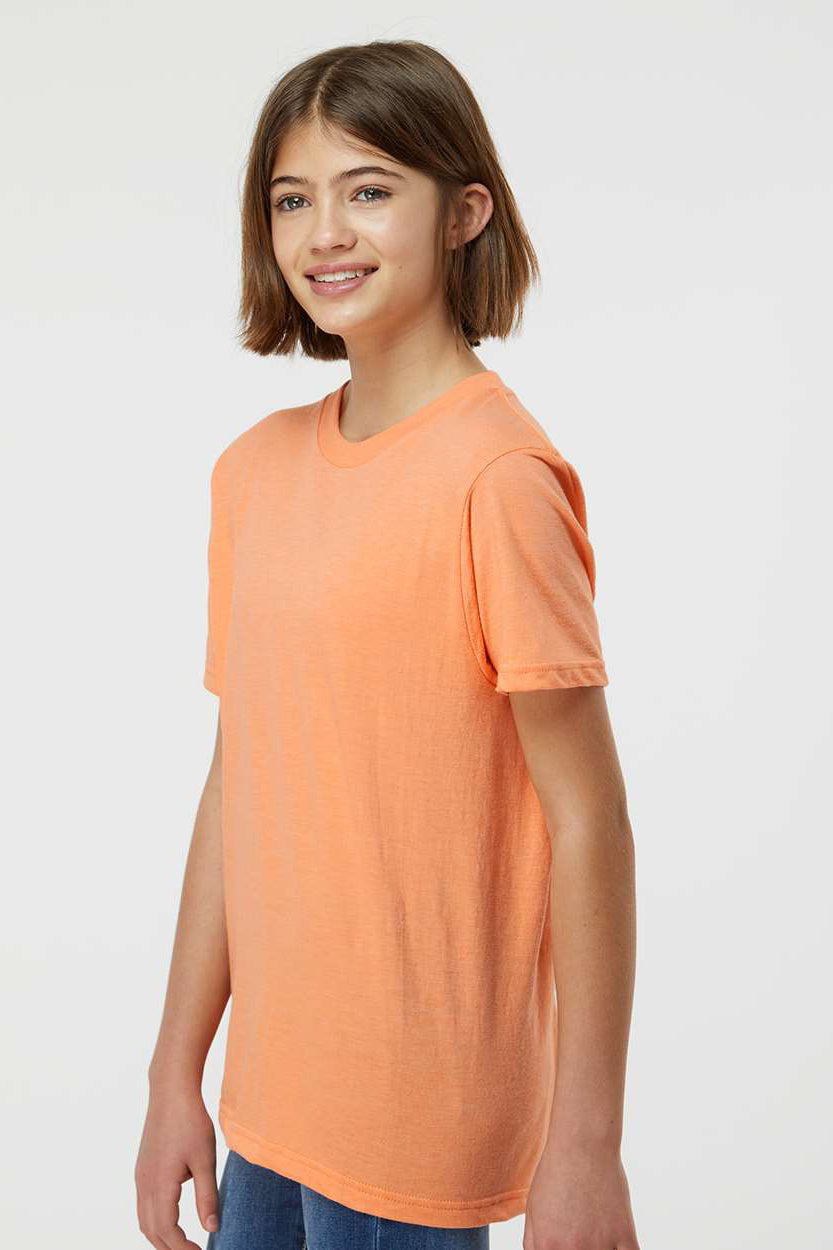 Tultex 235 Youth Fine Jersey Short Sleeve Crewneck T-Shirt Heather Cantaloupe Orange Model Side