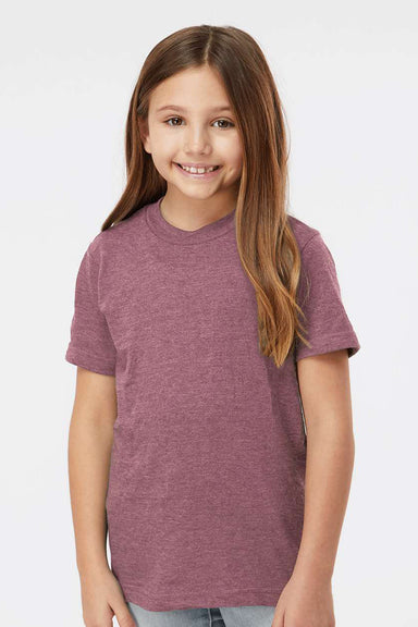 Tultex 235 Youth Fine Jersey Short Sleeve Crewneck T-Shirt Heather Cassis Pink Model Front