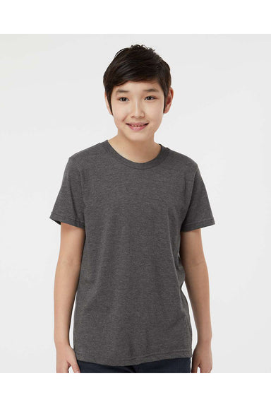 Tultex 235 Youth Fine Jersey Short Sleeve Crewneck T-Shirt Heather Charcoal Grey Model Front