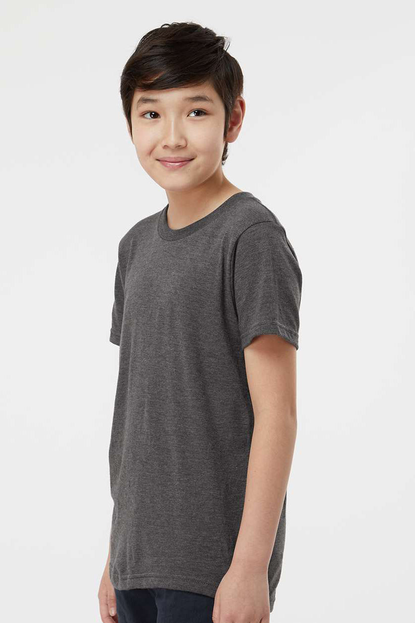 Tultex 235 Youth Fine Jersey Short Sleeve Crewneck T-Shirt Heather Charcoal Grey Model Side