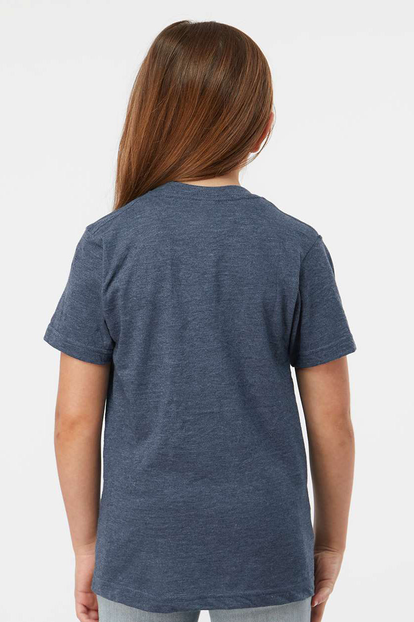 Tultex 235 Youth Fine Jersey Short Sleeve Crewneck T-Shirt Heather Denim Blue Model Back