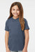 Tultex 235 Youth Fine Jersey Short Sleeve Crewneck T-Shirt Heather Denim Blue Model Front