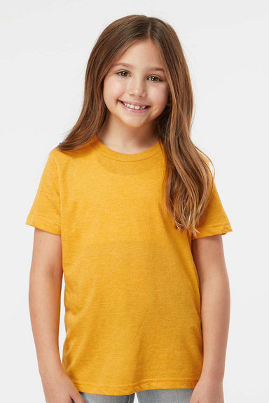 Tultex 235 Youth Fine Jersey Short Sleeve Crewneck T-Shirt Heather Mellow Yellow Model Front