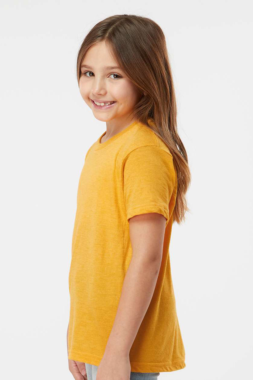 Tultex 235 Youth Fine Jersey Short Sleeve Crewneck T-Shirt Heather Mellow Yellow Model Side