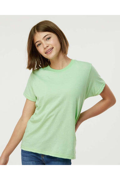 Tultex 235 Youth Fine Jersey Short Sleeve Crewneck T-Shirt Heather Neo Mint Green Model Front