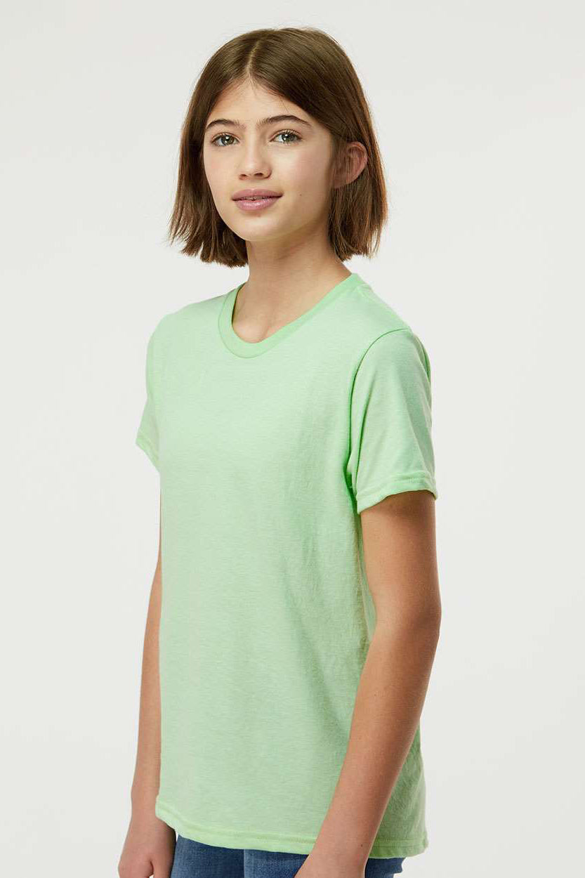 Tultex 235 Youth Fine Jersey Short Sleeve Crewneck T-Shirt Heather Neo Mint Green Model Side