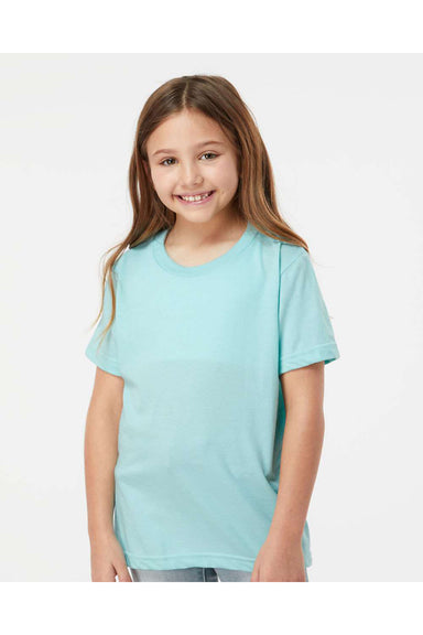 Tultex 235 Youth Fine Jersey Short Sleeve Crewneck T-Shirt Heather Purist Blue Model Front