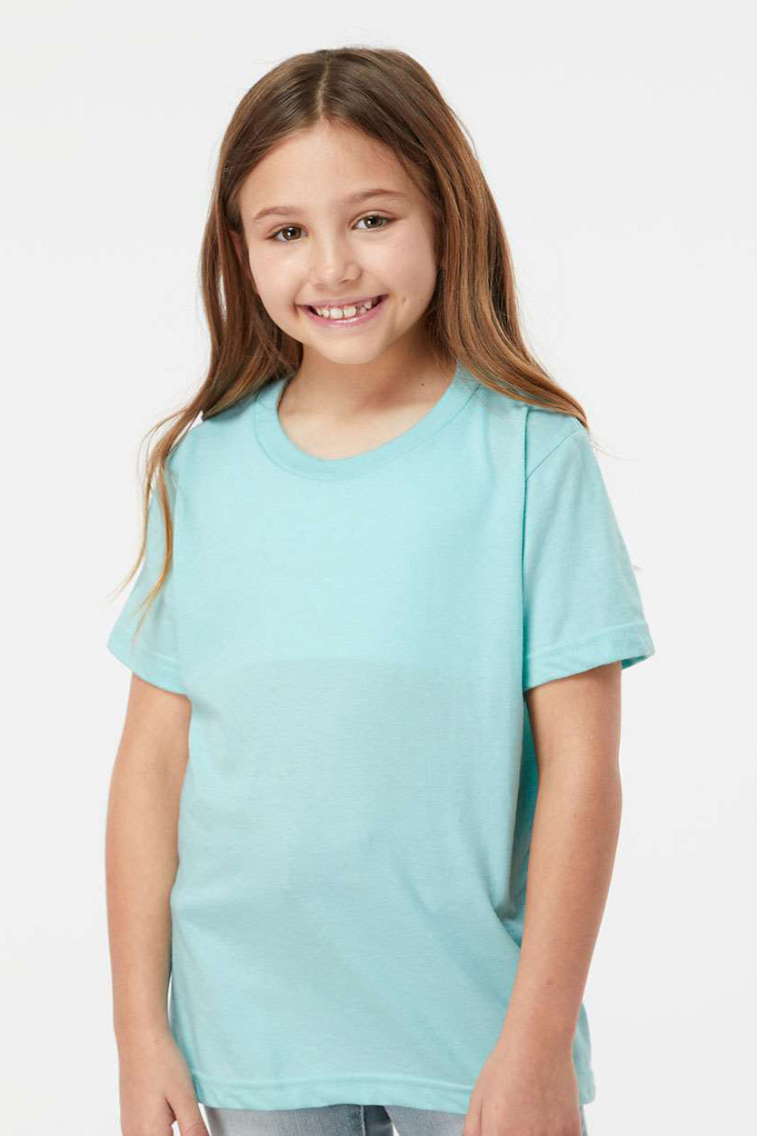 Tultex 235 Youth Fine Jersey Short Sleeve Crewneck T-Shirt Heather Purist Blue Model Front