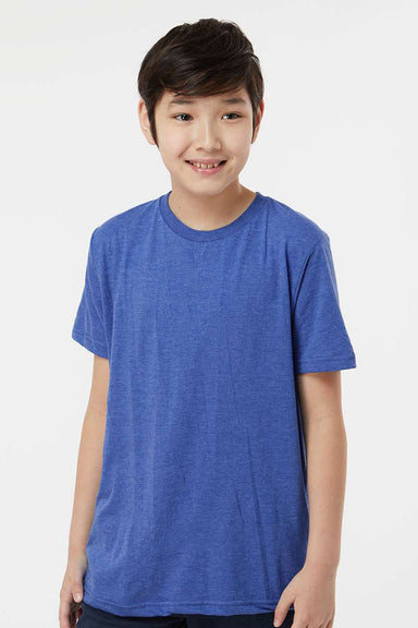 Tultex 235 Youth Fine Jersey Short Sleeve Crewneck T-Shirt Heather Royal Blue Model Front