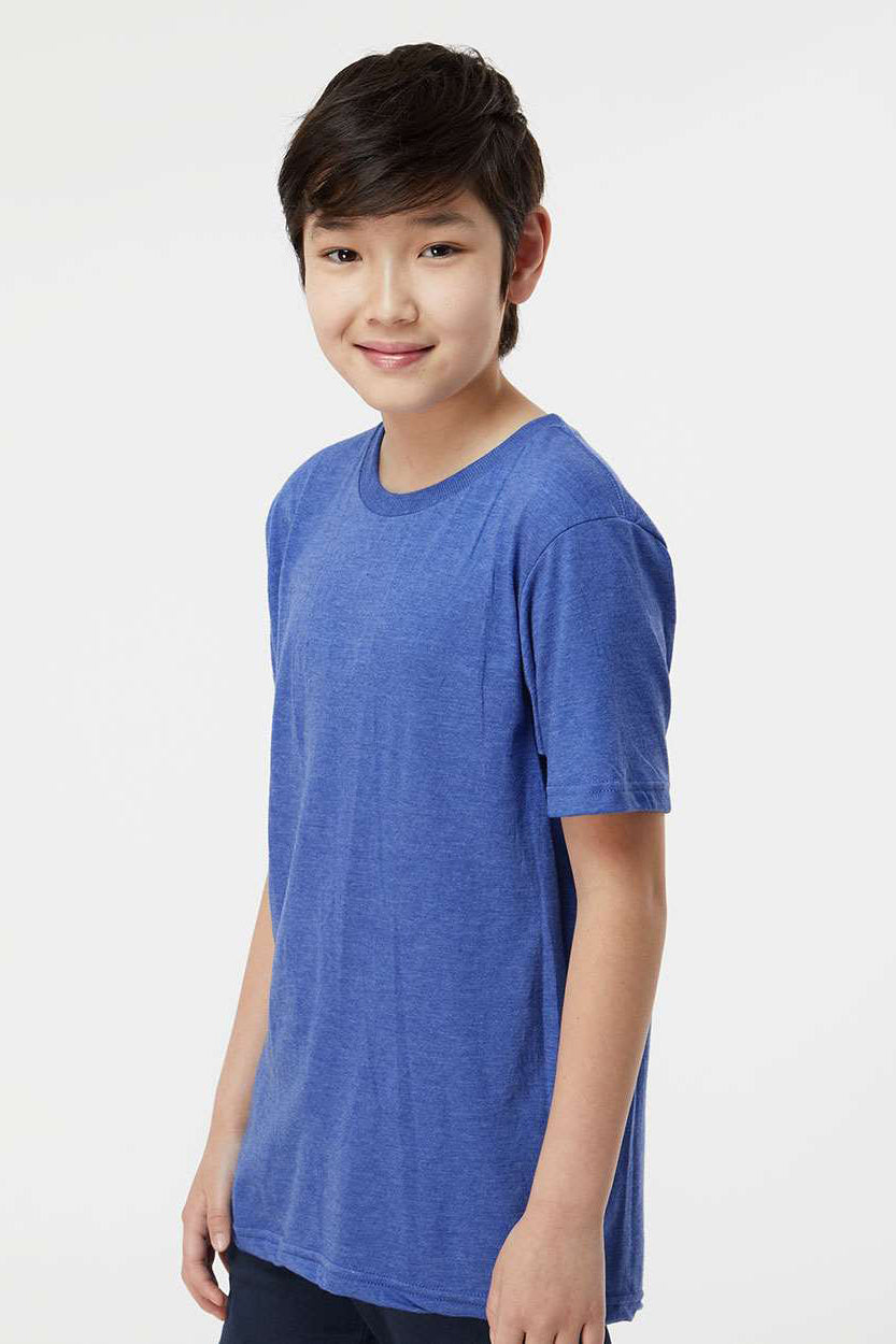 Tultex 235 Youth Fine Jersey Short Sleeve Crewneck T-Shirt Heather Royal Blue Model Side