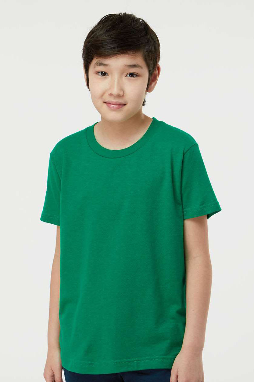 Tultex 235 Youth Fine Jersey Short Sleeve Crewneck T-Shirt Kelly Green Model Front