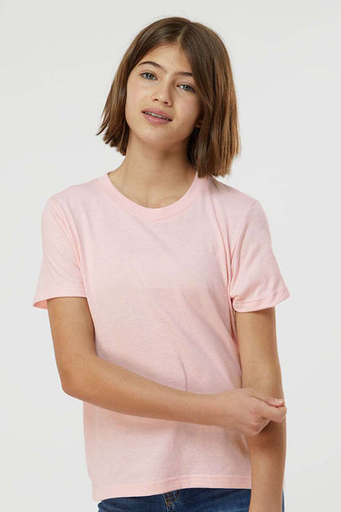 Tultex 235 Youth Fine Jersey Short Sleeve Crewneck T-Shirt Pink Model Front