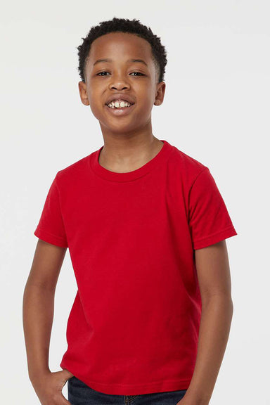 Tultex 235 Youth Fine Jersey Short Sleeve Crewneck T-Shirt Red Model Front