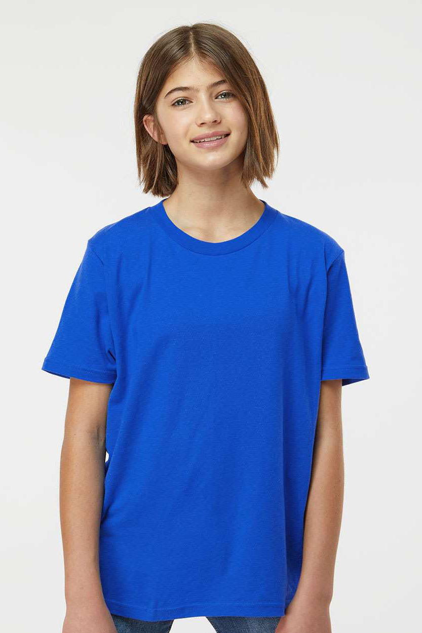 Tultex 235 Youth Fine Jersey Short Sleeve Crewneck T-Shirt Royal Blue Model Front