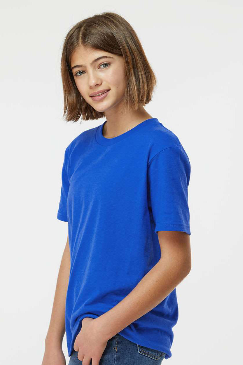 Tultex 235 Youth Fine Jersey Short Sleeve Crewneck T-Shirt Royal Blue Model Side
