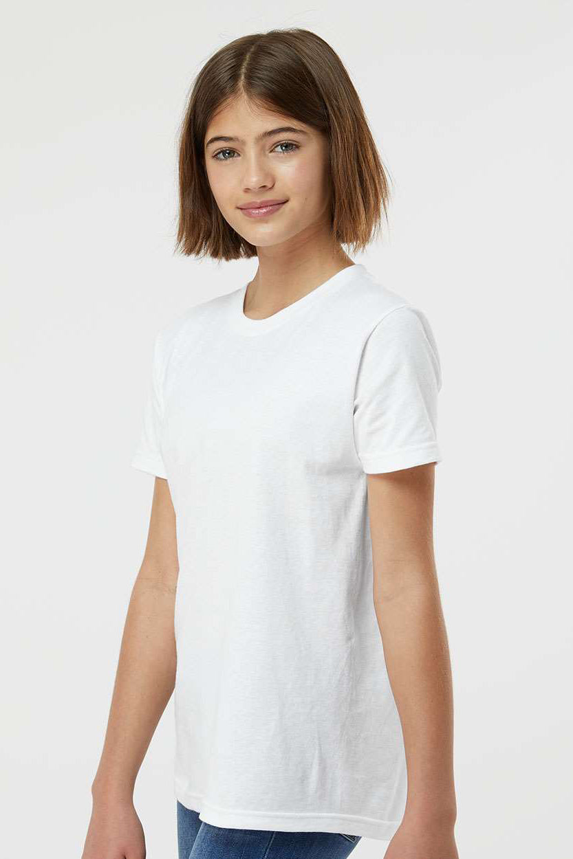 Tultex 235 Youth Fine Jersey Short Sleeve Crewneck T-Shirt White Model Side