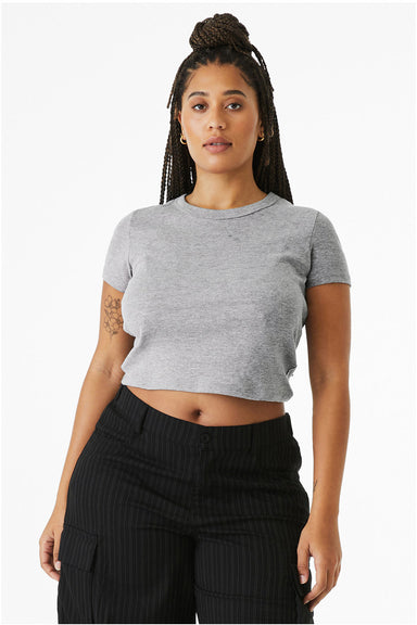 Bella + Canvas 1010BE Womens Micro Ribbed Short Sleeve Crewneck Baby T-Shirt Heather Grey Model Front