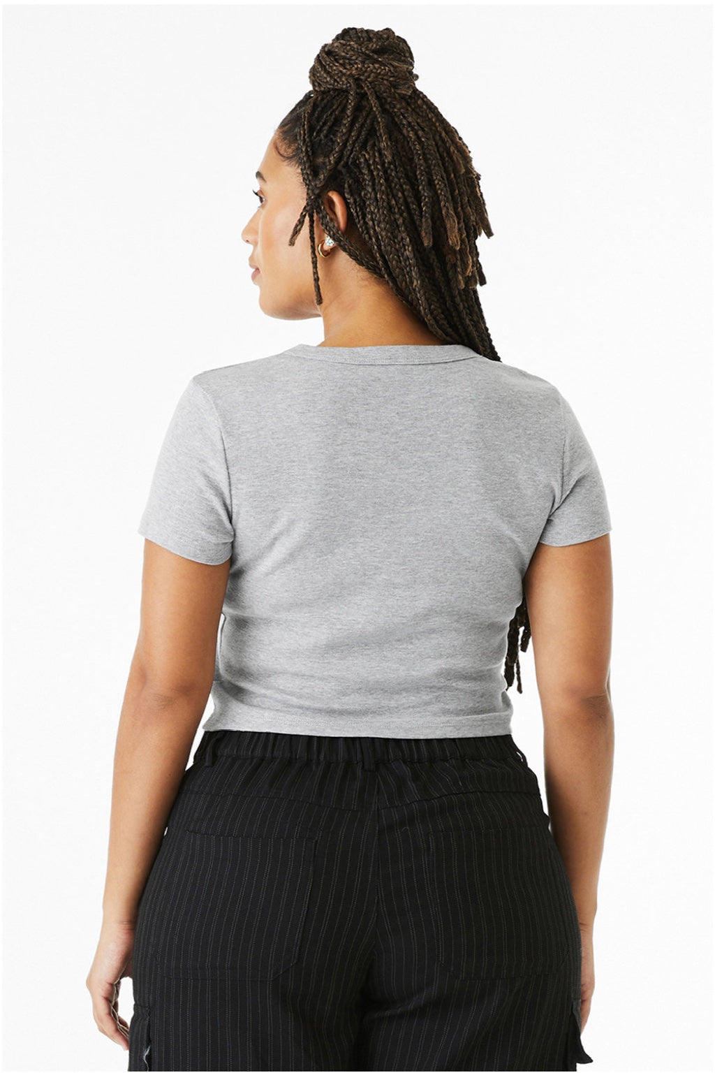 Bella + Canvas BC1010/1010 Womens Micro Ribbed Short Sleeve Crewneck Baby T-Shirt Heather Grey Model Back