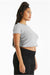 Bella + Canvas 1010BE Womens Micro Ribbed Short Sleeve Crewneck Baby T-Shirt Heather Grey Model Side