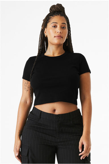 Bella + Canvas 1010BE Womens Micro Ribbed Short Sleeve Crewneck Baby T-Shirt Black Model Front