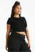 Bella + Canvas 1010BE Womens Micro Ribbed Short Sleeve Crewneck Baby T-Shirt Black Model Side